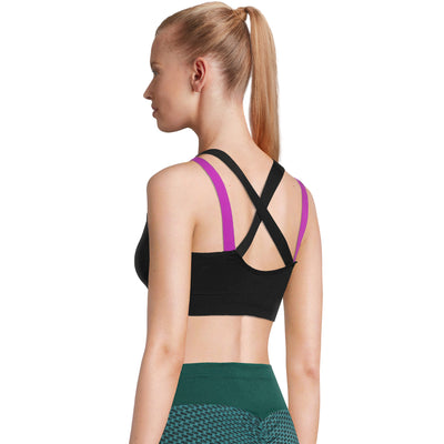 Padded Sports Bra Wirefree Mid Impact Yoga Bras Unique Cross Back Strappy  For Gym Yoga-yellow(xl)