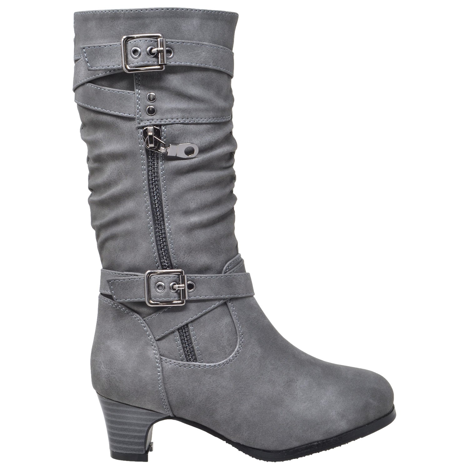 Toddler & Youth Zipper Trim Heeled Mid Calf Boot