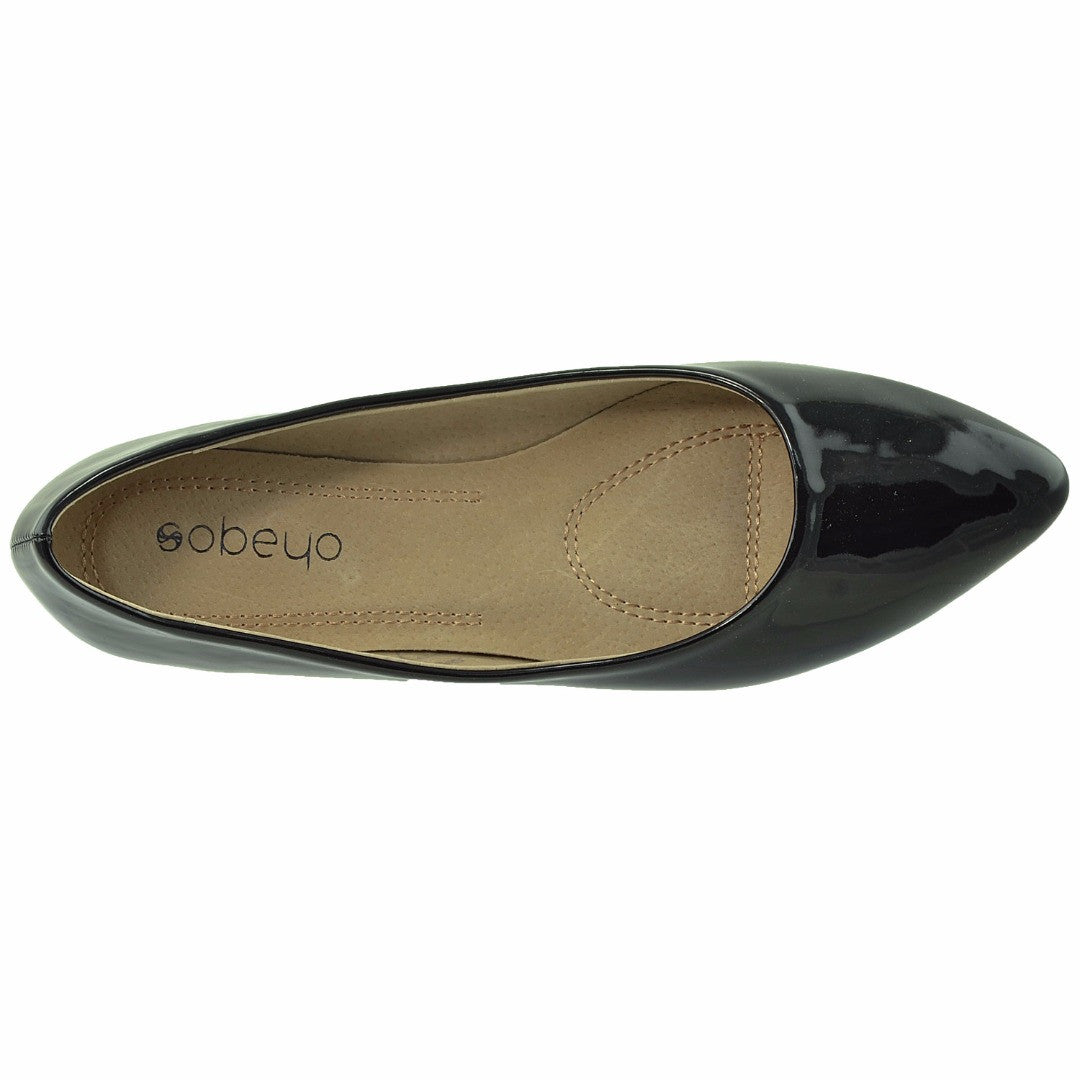 Womens Patent Leather Pointed Toe Slip On Ballet Flats Black – SOBEYO.COM