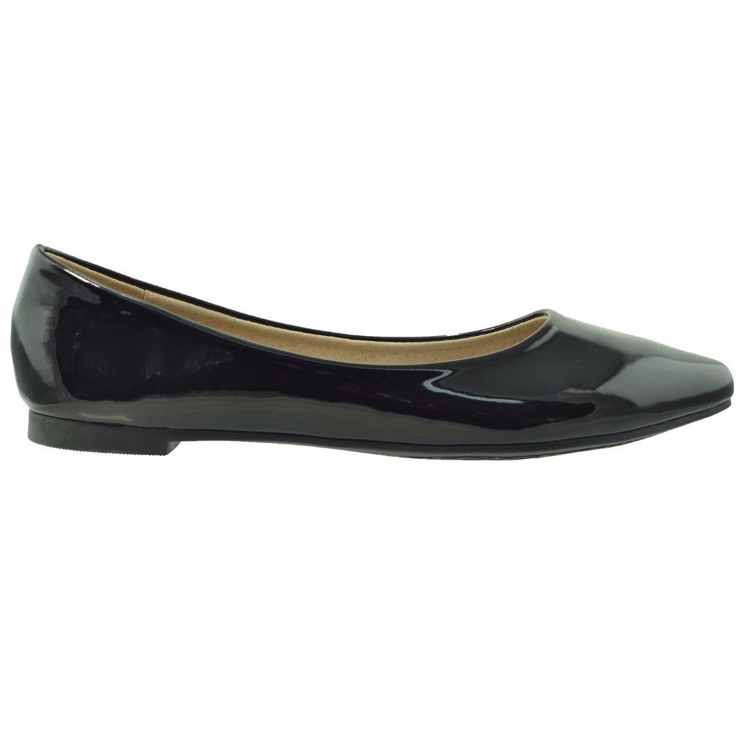 Womens Patent Leather Pointed Toe Slip On Ballet Flats Black – SOBEYO.COM