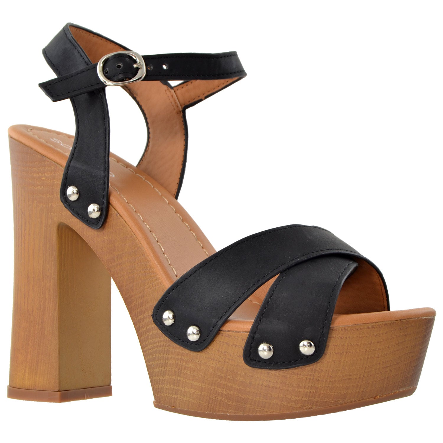 Black clearance wooden heels