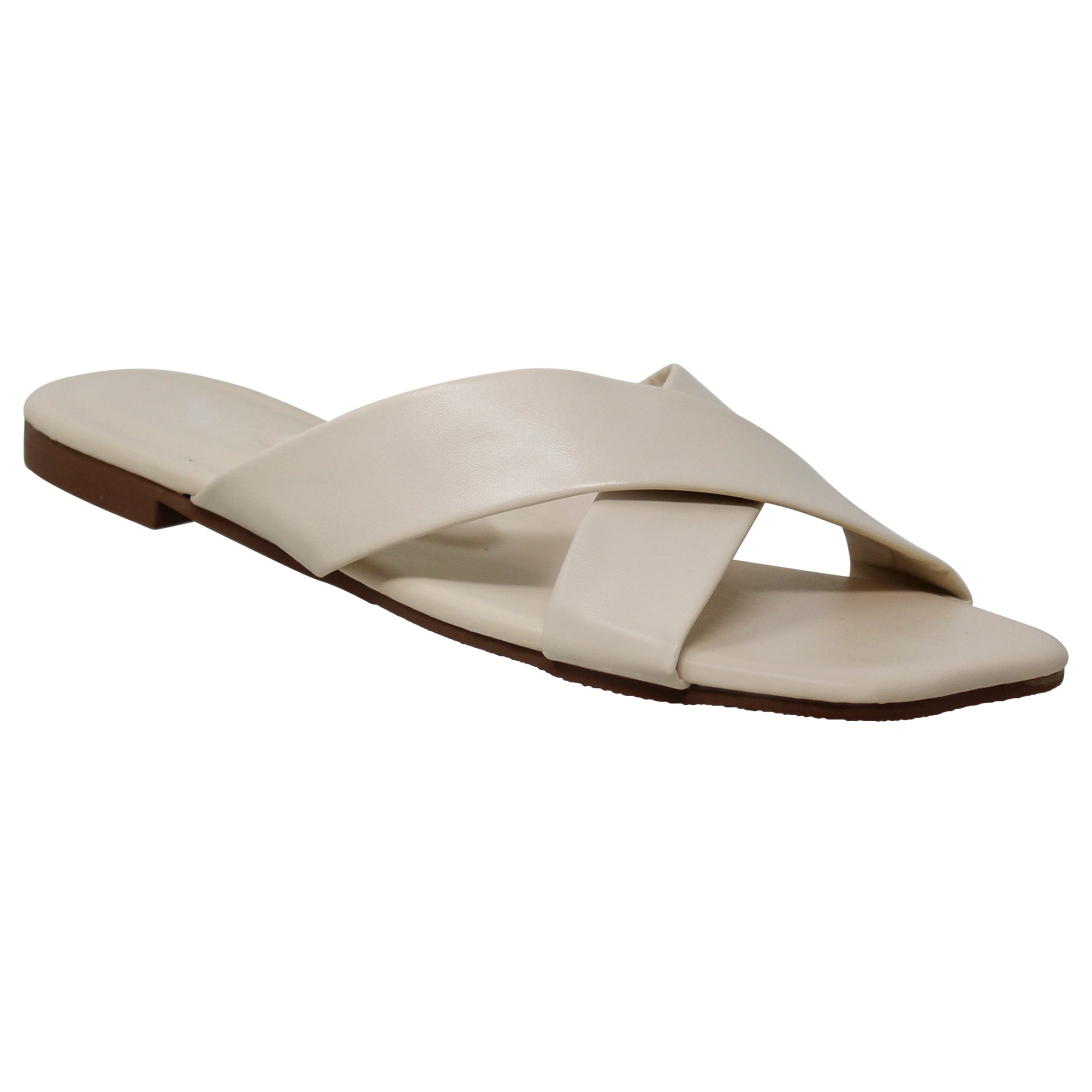 SOBEYO Square Toe Crossband Slide Sandals Beige – SOBEYO.COM